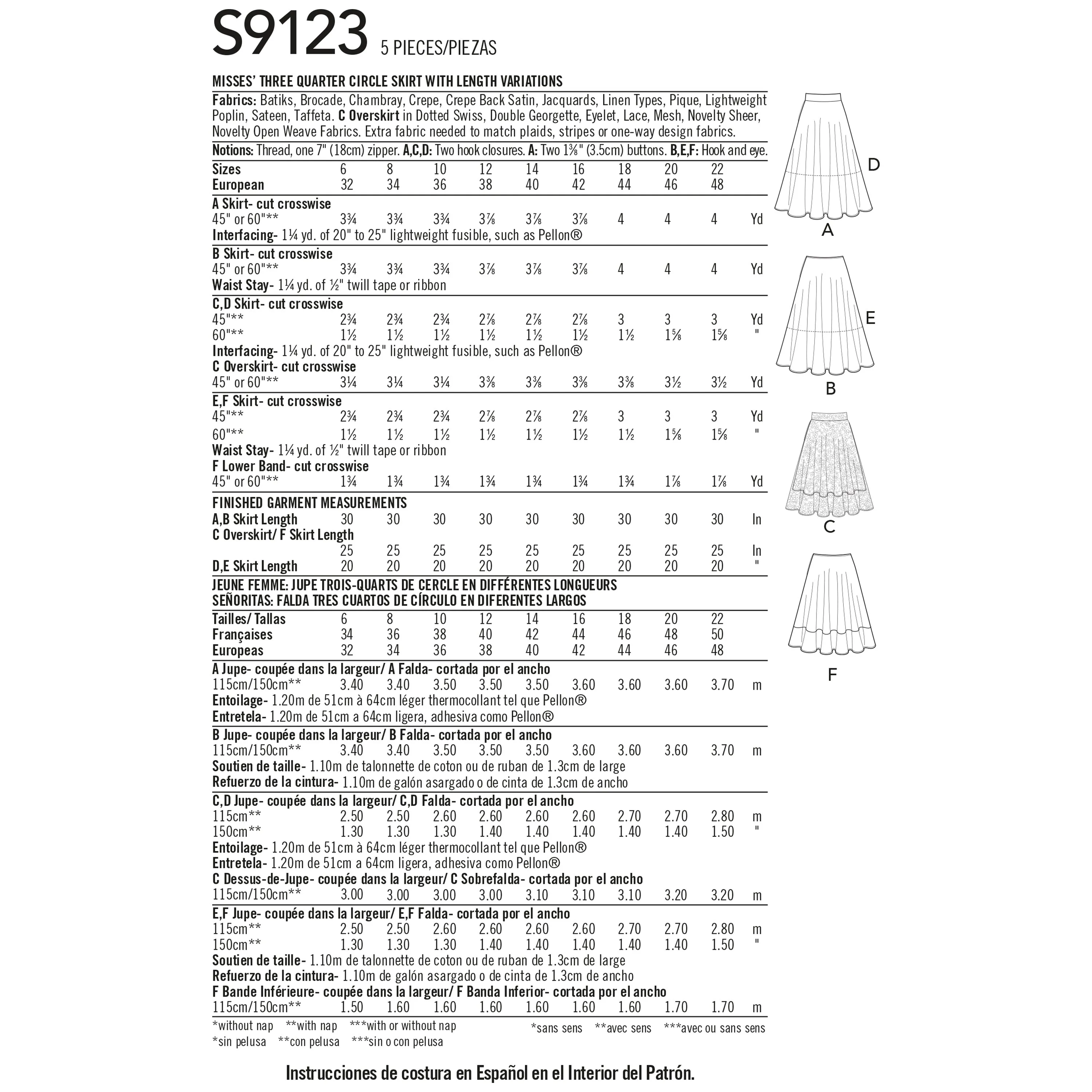 Simplicity Pattern 9123 Misses' Skirts