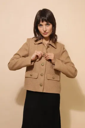 Straight Cut Plain Tweed Jacket Camel