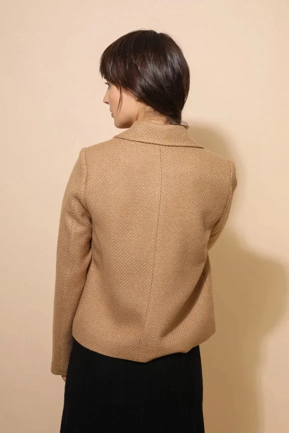 Straight Cut Plain Tweed Jacket Camel