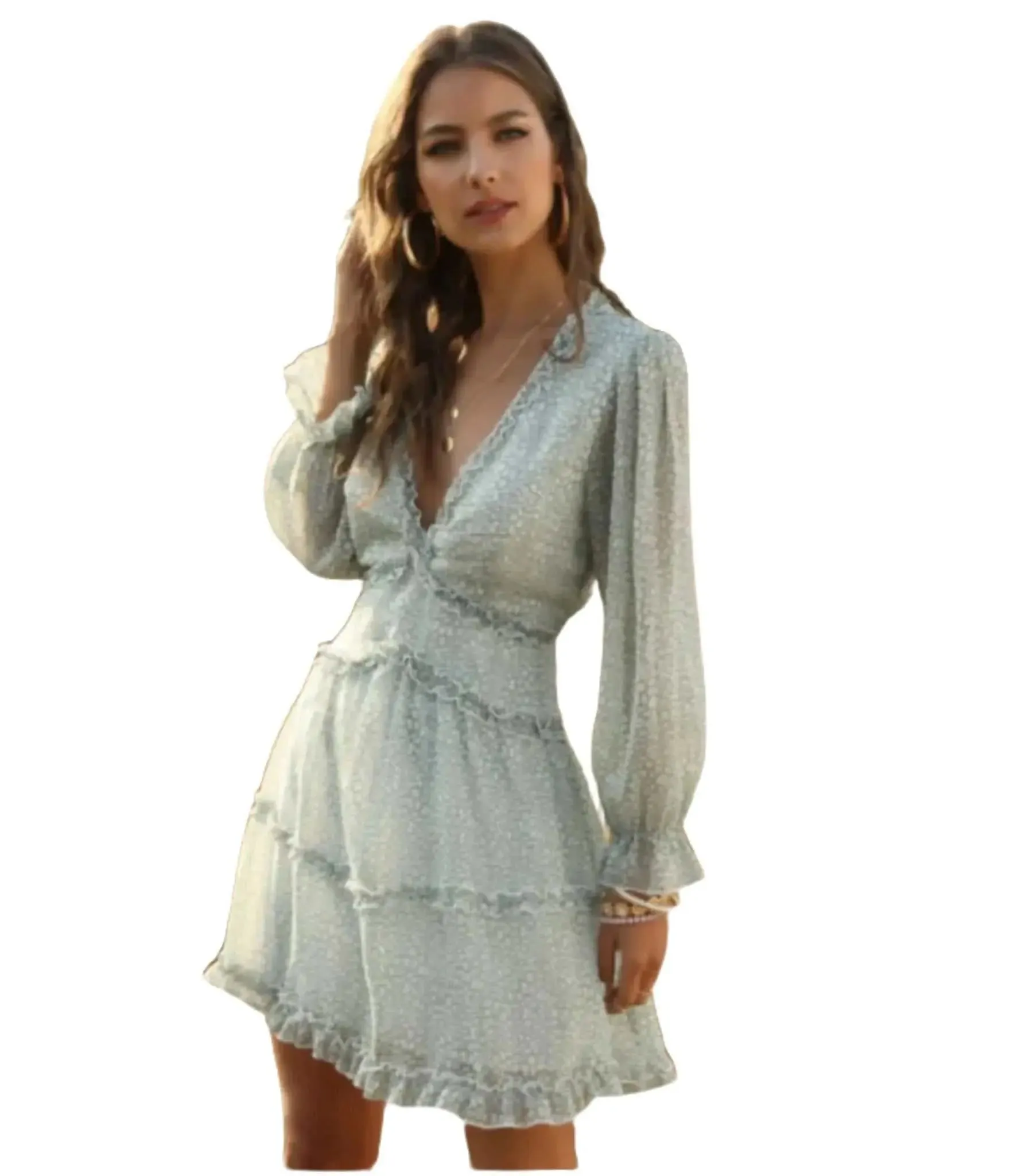 Stylish Summer V-Neck Chiffon Ruffle Dress