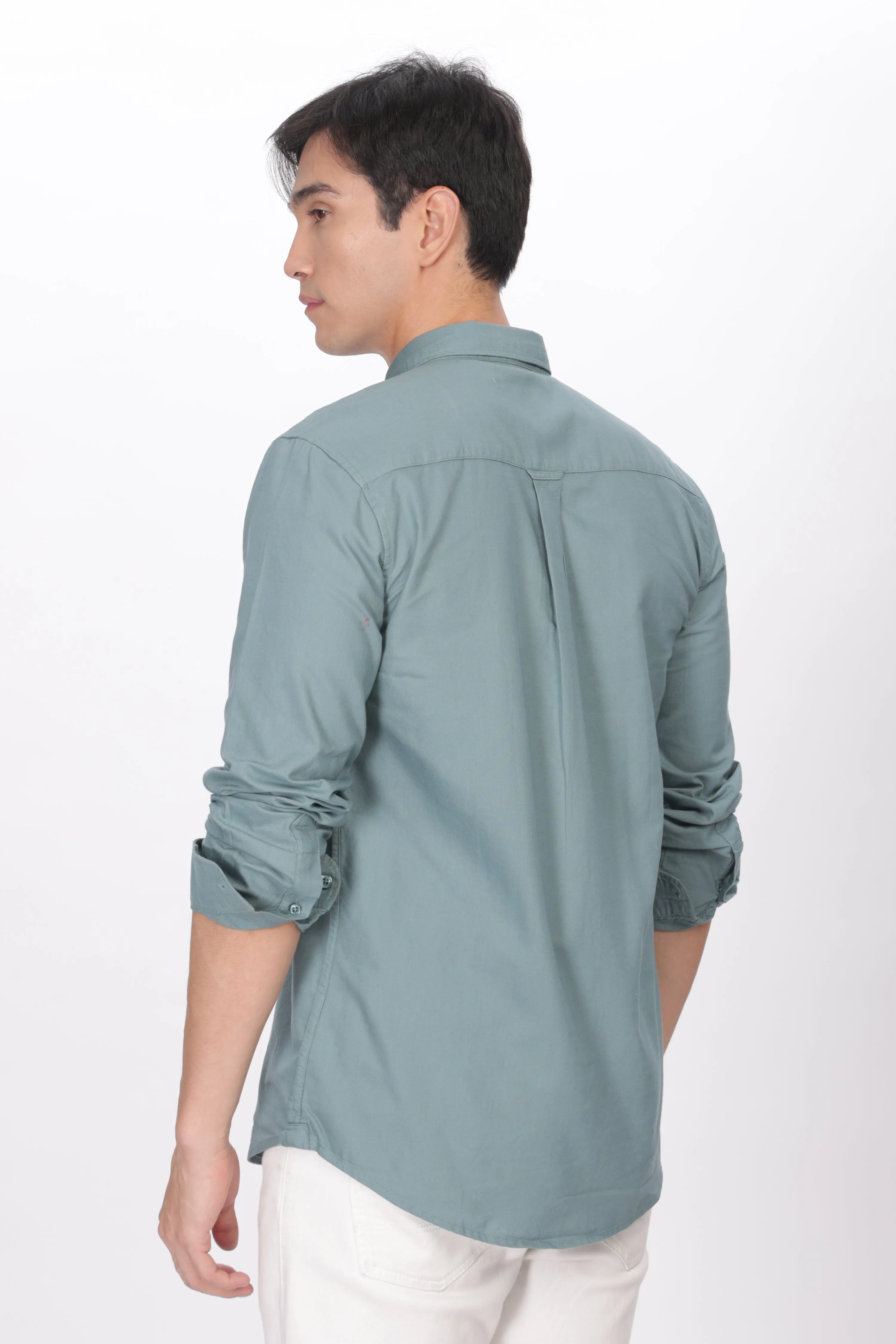 Teal Regular Fit Plain Full Sleeve Shirt