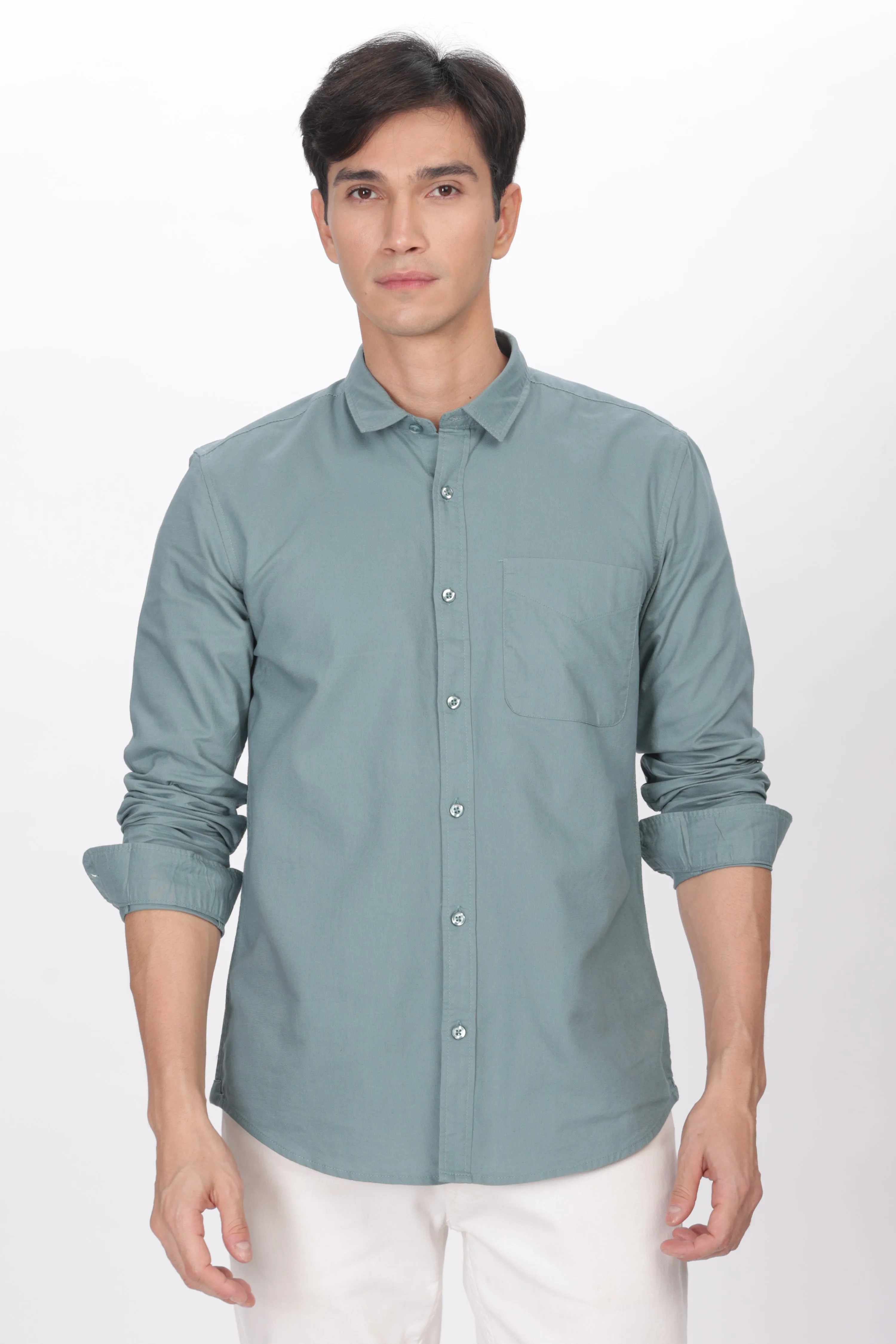 Teal Regular Fit Plain Full Sleeve Shirt