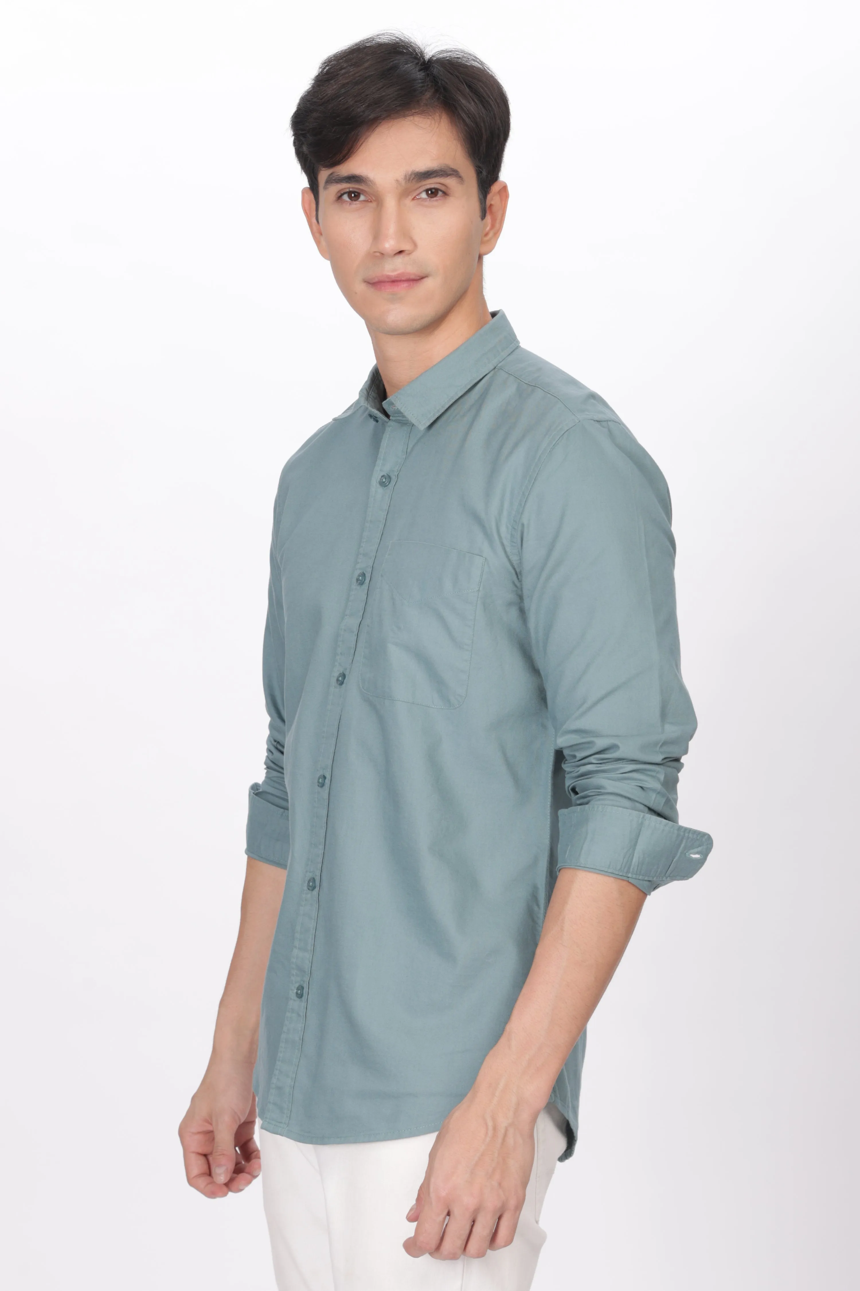 Teal Regular Fit Plain Full Sleeve Shirt