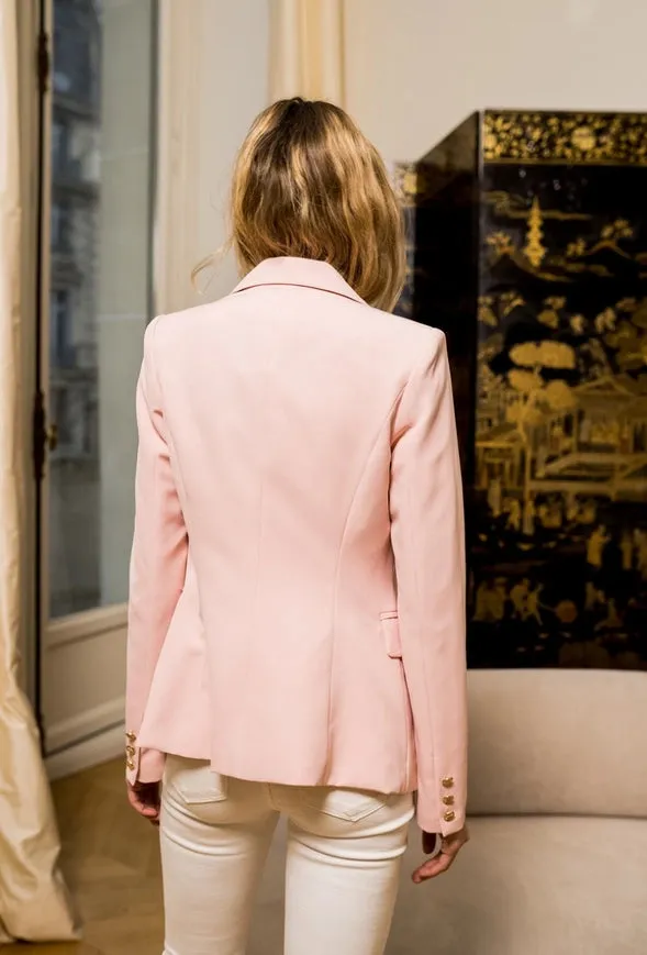 Timeless Fitted Blazer Jacket with Gold Double-Breasted Buttons Pink