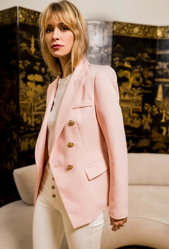 Timeless Fitted Blazer Jacket with Gold Double-Breasted Buttons Pink