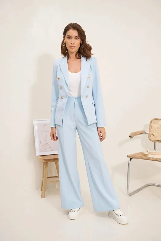 Timeless Fitted Double-Breasted Suit Jacket with Gold Buttons  Sky Blue