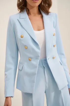 Timeless Fitted Double-Breasted Suit Jacket with Gold Buttons  Sky Blue