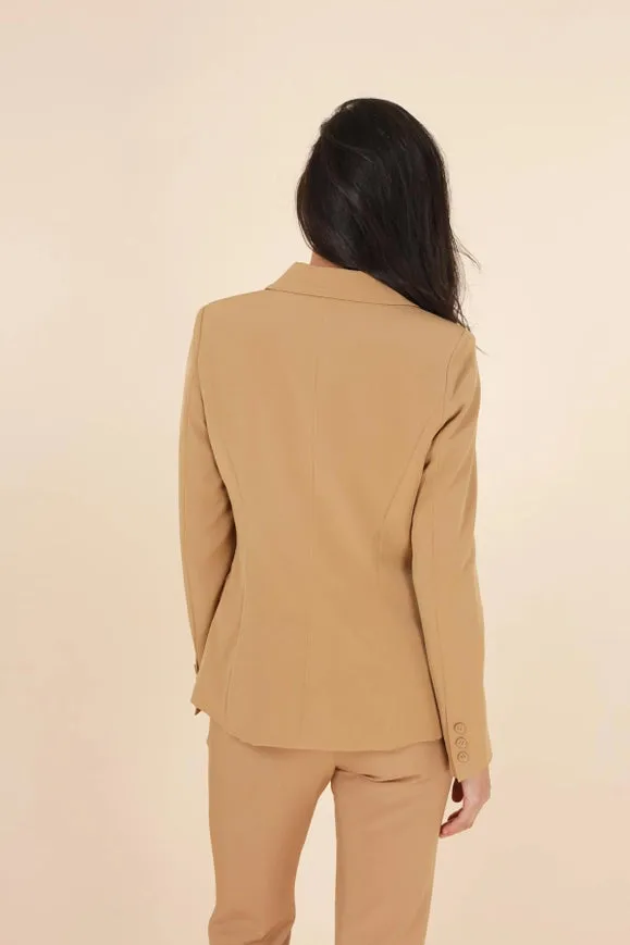 Timeless One-Button Fitted Plain Jacket Camel